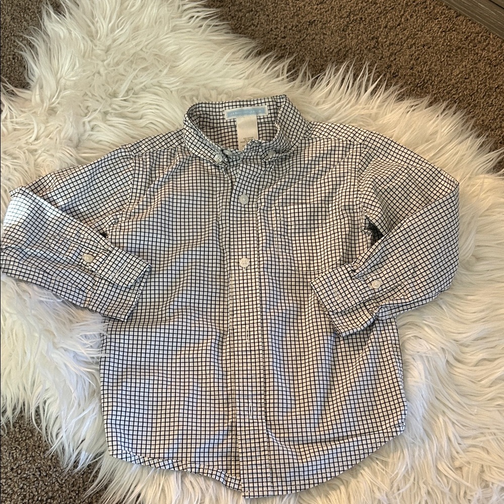 Janie and Jack White and Navy Check Button-Down Shirt
